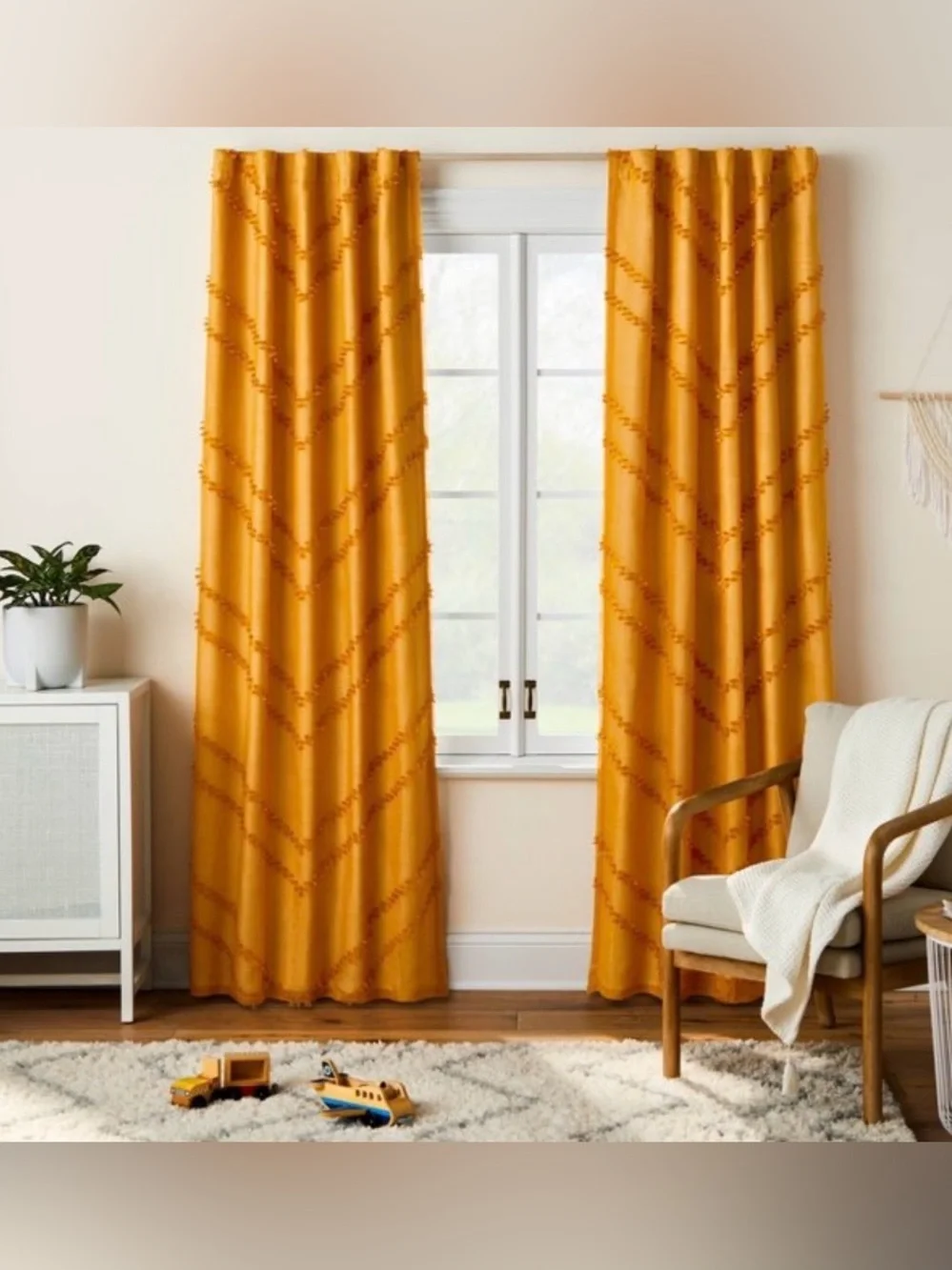 42”W X 84”L Pillowfort Chevron Clip Dotted Kids Blackout Curtain Yellow w/Panel